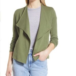 Caslon Nordstrom Army Green Cotton Knit Drape Collar Blazer - Size Medium, NWT